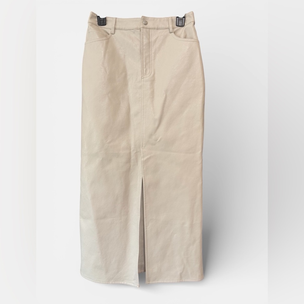 Wayf Cream High-Rise Midi Pencil Skirt with Front Vent